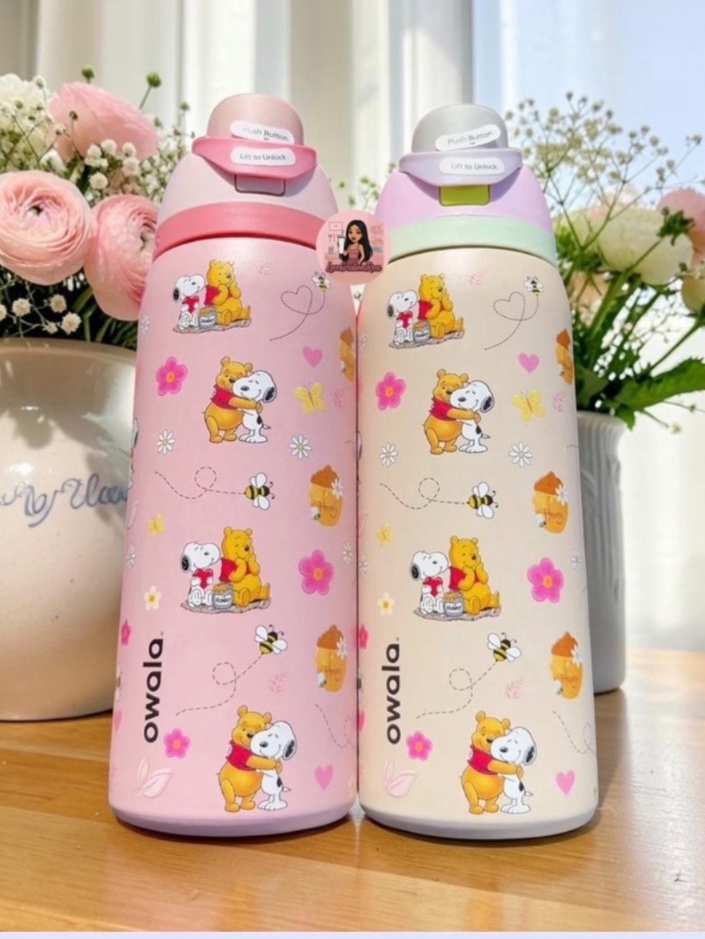 New Owala 32 oz Stainless Steel Water Bottle - Winnie Pooh Snoopy friends